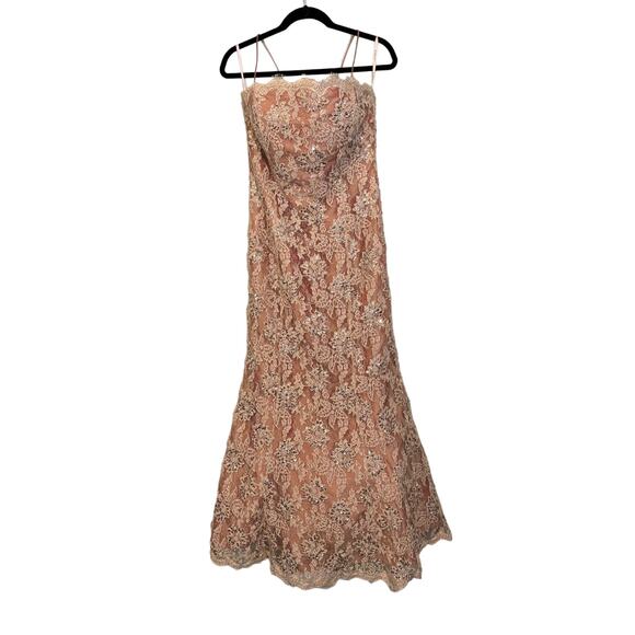 Jovani Floral Lace Evening Ball Gown Dress Prom Formal Sequin Beaded 12 Beige - Picture 1 of 14